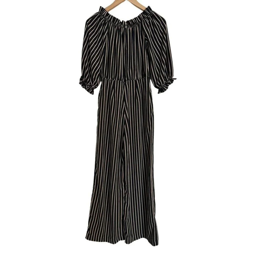 Olivaceous Small Jumpsuit Striped Short Sleeve Polyester Ruffle Neckline NWT